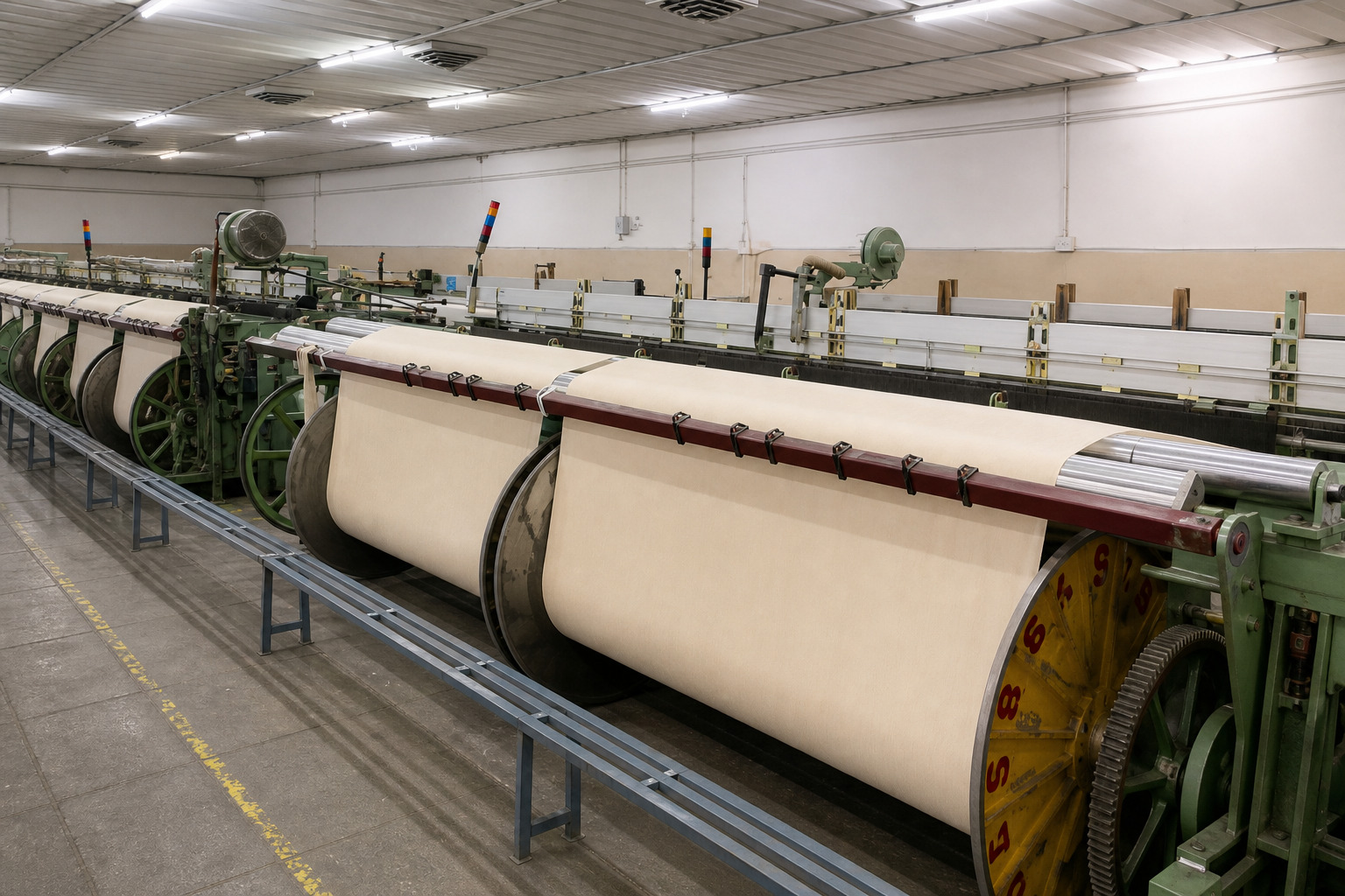 Cotton fabric rolls undergoing quantity verification before export