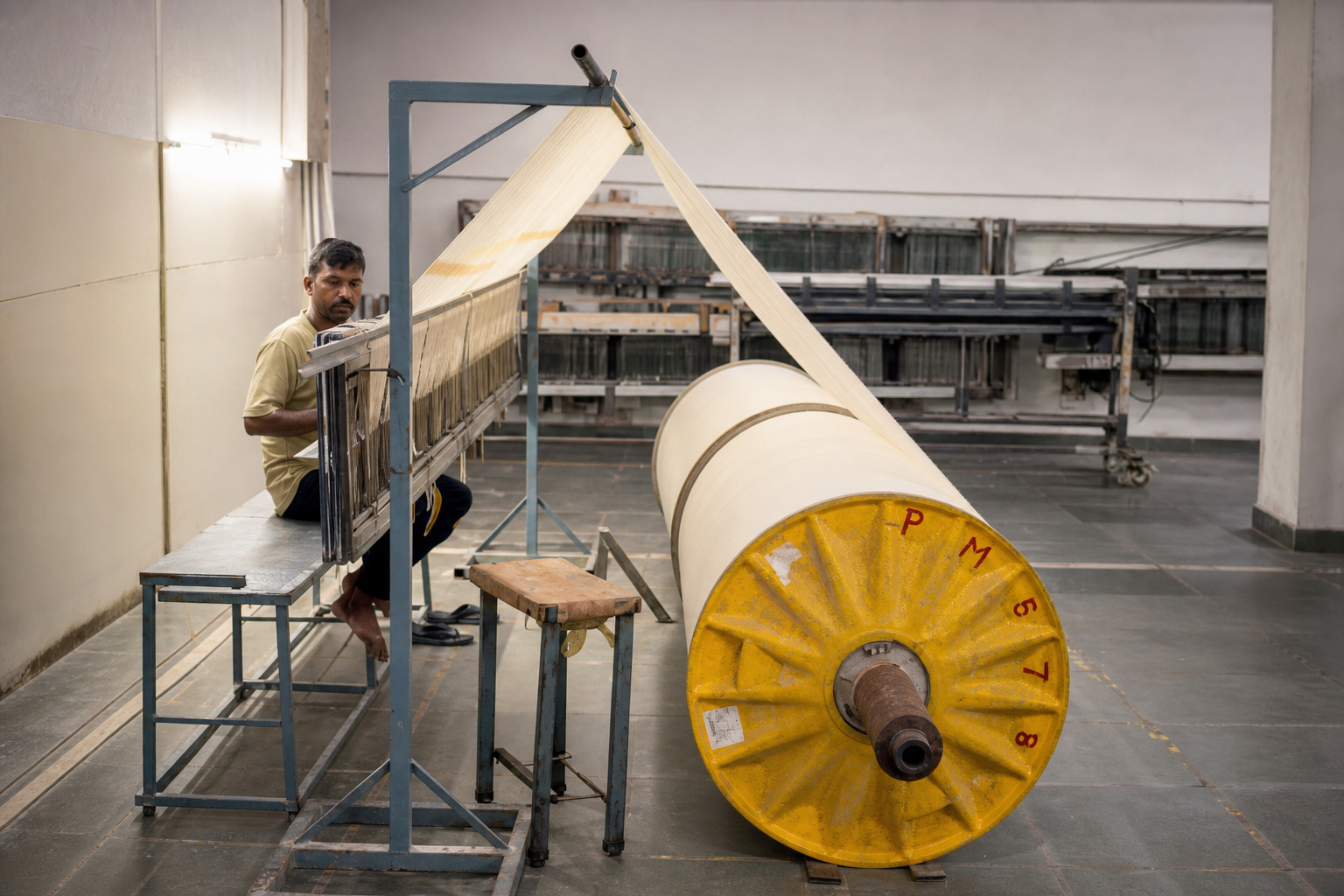 Raw material fabric roll inspection before cotton fabric production