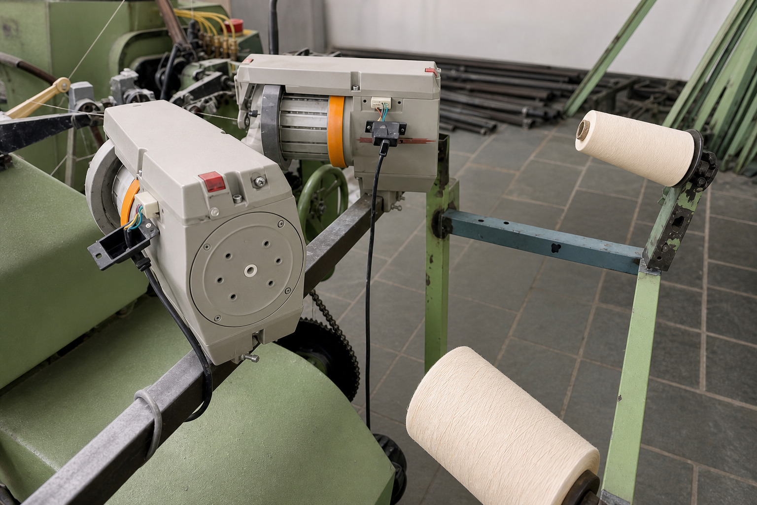 Cotton yarn packages being verified before production